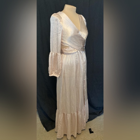 Rahi Leila Luster Long Sleeve Maxi Dress in Blush | Crossover Front | Open Back - Picture 10 of 12